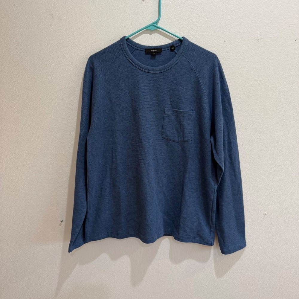 Vince Mens Large Blue Raglan Long Sleeve Crewneck Pocket T-Shirt Heathered Knit